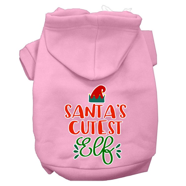 Santa's Cutest Elf Screen Print Dog Hoodie Light Pink XL